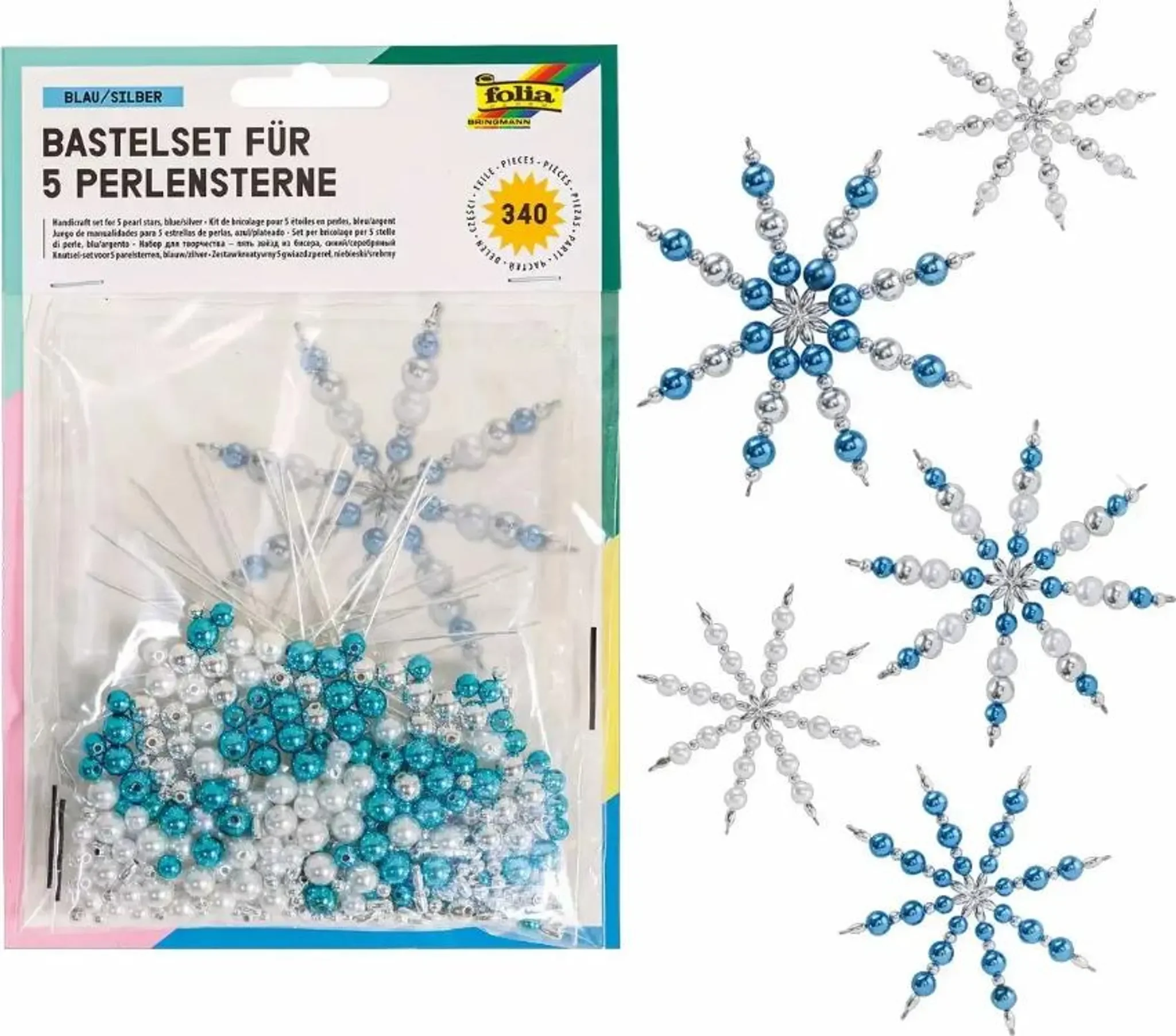 Perlensterne-Set – Blau / Silber / Perlweiß, 340-teilig